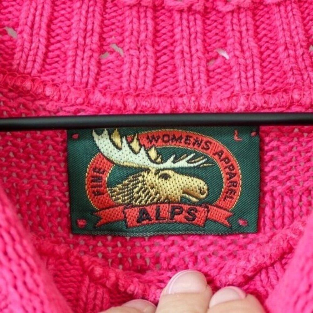 Vintage Alps Bright Pink Mockneck Knit Sweater Large - Picture 5 of 5